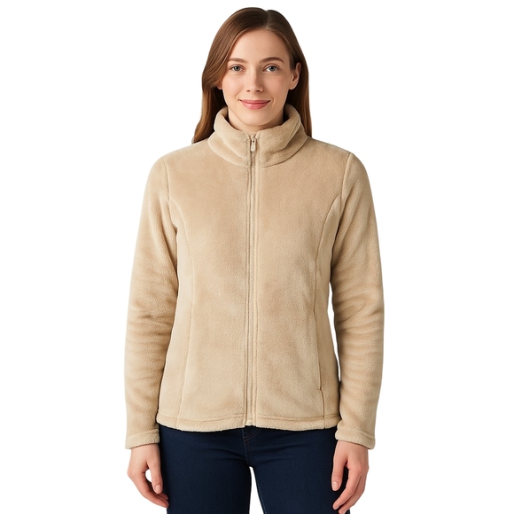 SERRA Ladies Plush Full Zip Jacket Womens Small Tan Beige Cozy Soft NEW - Picture 1 of 14